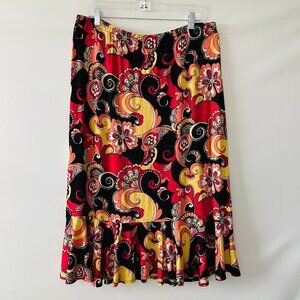 Travel Elements Womens Multicolor Floral Paisley Ruffle Hem Flare Skirt Size 2X